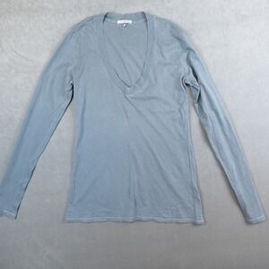 James Perse Shirt Womens 3 XL Long Sleeve V Neck Fitted Vintage Blue Top Jersey